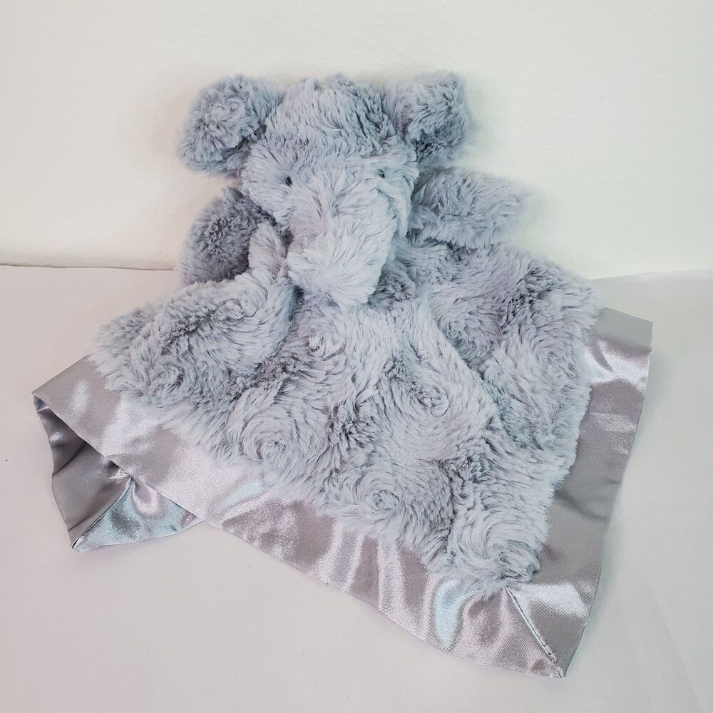 Cloud Island Gray Swirl Rosette Elephant Plush Lovey Security Blanket Satin